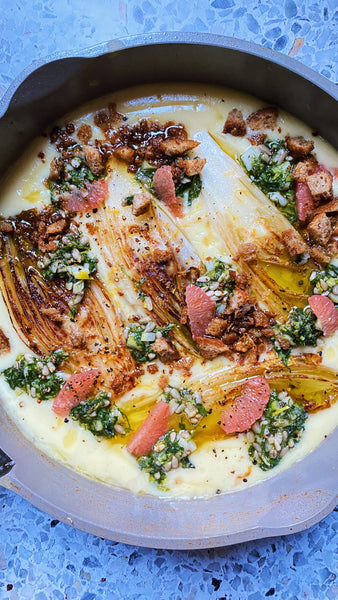 braised endive gratin with parsnip puree and grapefruit | Plants a la Dirty Raven