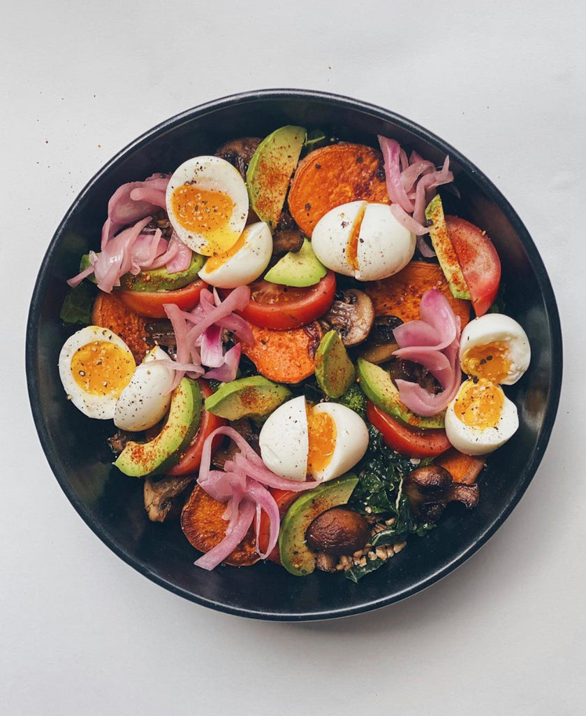 a salad that eats like a meal. with eggs, roasted vegetables and avocado this is a healthy salad that is full of flavour!
